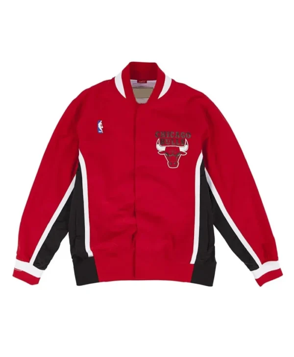 White Warm Up 1992-93 Chicago Bulls Full-Snap Red Jacket