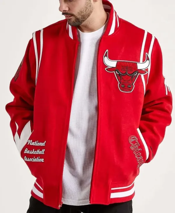 6X Champs Chicago Bulls Red Varsity Full-Zip Wool Jacket