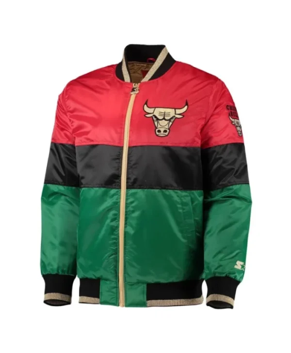 Shop 75th Year Chicago Bulls Black History Month Color Block Full-Zip Satin Jacket