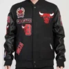 Buy Chicago Bulls Animal Varsity WoolLeather Black Jacket