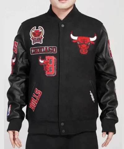 Buy Chicago Bulls Animal Varsity WoolLeather Black Jacket
