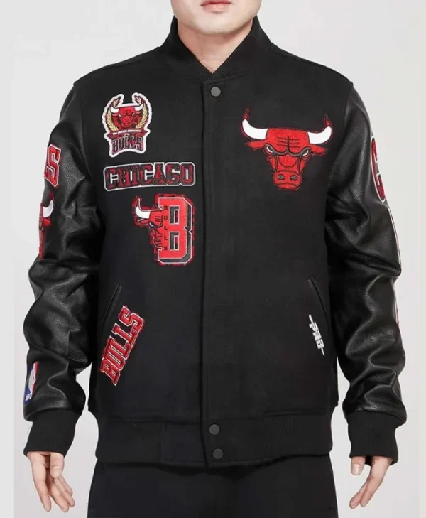 Buy Chicago Bulls Animal Varsity WoolLeather Black Jacket