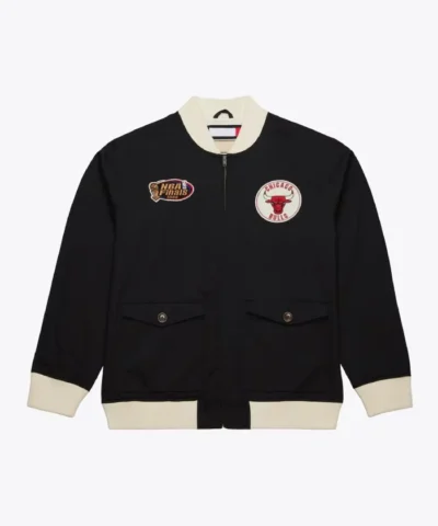 Black Chicago Bulls Cotton Twill Full-Zip Bomber Jacket