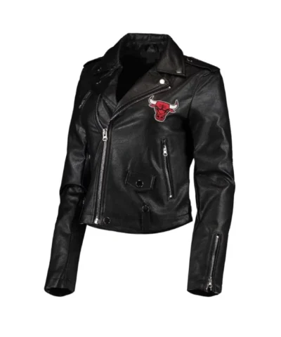 Shop Chicago Bulls Black Leather Full-Zip Moto Jacket