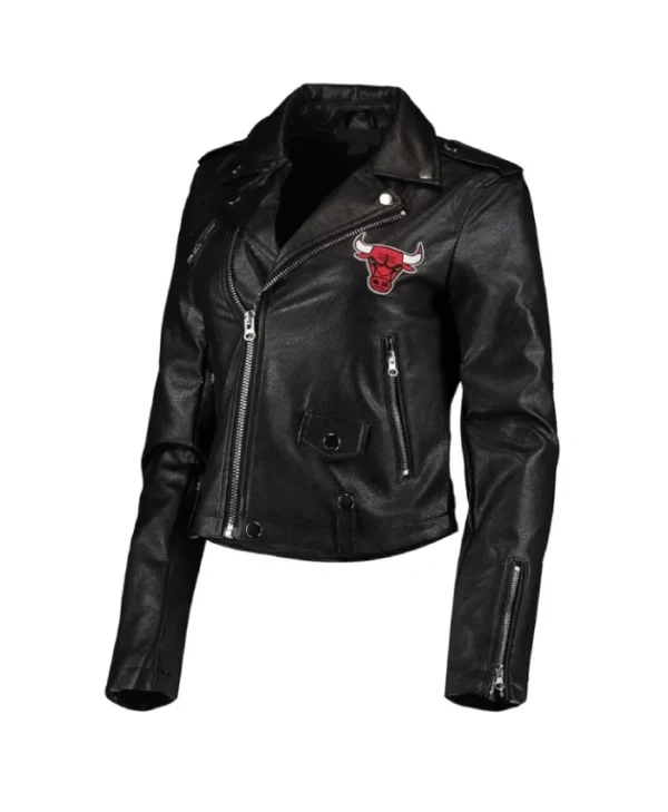 Shop Chicago Bulls Black Leather Full-Zip Moto Jacket