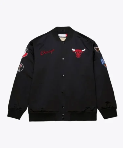 Chicago Bulls Black Out Full-Snap Satin Black Jacket