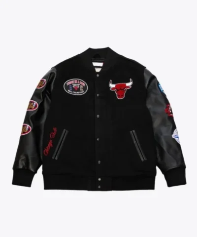 Chicago Bulls Black Out Varsity WoolLeather Black Jacket