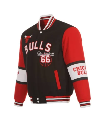 Shop Chicago Bulls Full-Zip Wool Black and Red Varsity Jacket
