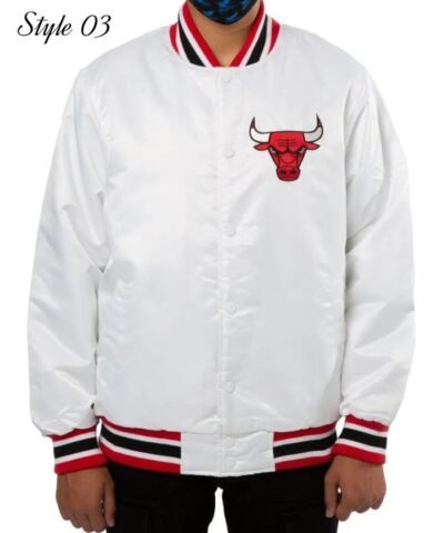 Shop Chicago Bulls Bomber Varsity White Full-Snap Satin Jacket