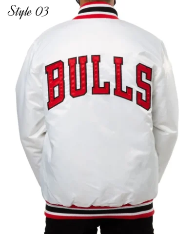 Chicago Bulls Bomber Varsity White Full-Snap Jacket