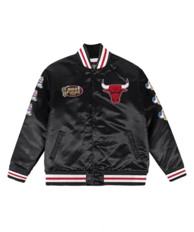 Chicago Bulls Champ City Full-Snap Satin Bomber Black Jacket