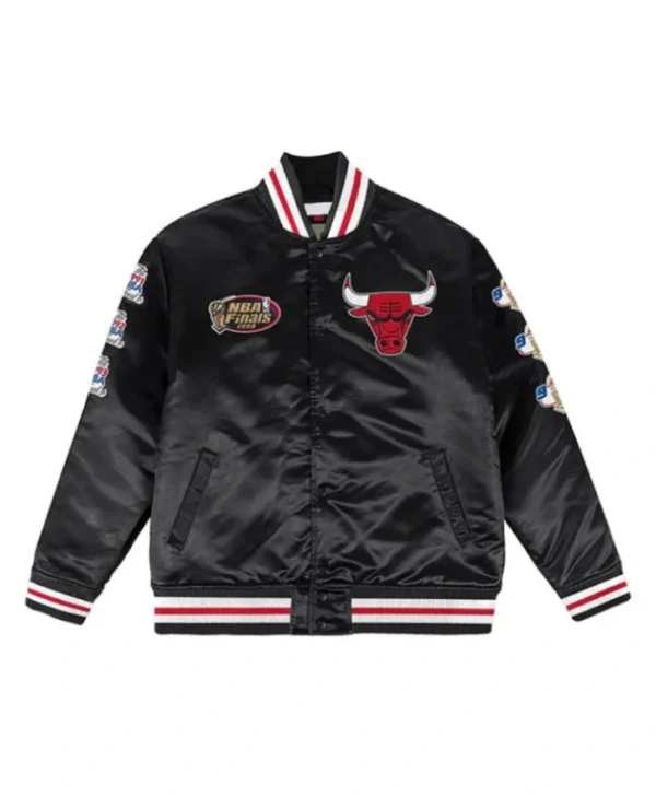 Chicago Bulls Champ City Full-Snap Satin Bomber Black Jacket