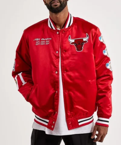 Chicago Bulls Championship Full-Snap Satin Red Jacket