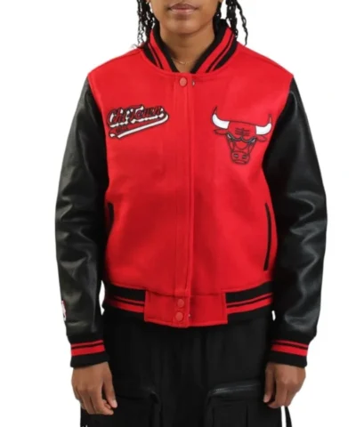 Chicago Bulls Script Full-Zip Varsity Red and Black Jacket