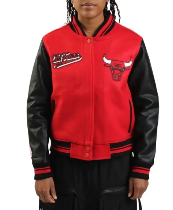 Chicago Bulls Script Full-Zip Varsity Red and Black Jacket