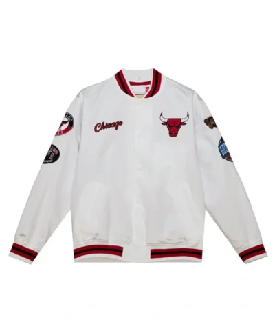 Chicago Bulls City Collection White Satin Full-Snap Varsity Jacket