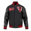 Black Chicago Bulls City Ransom Rib WoolLeather Varsity Jacket