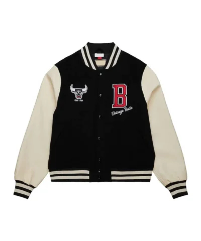 Shop Chicago Bulls Classics Full-Snap Varsity WoolLeather Black Jacket