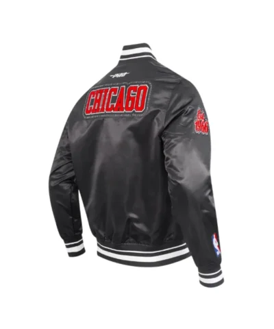 Chicago Bulls Diy Pick Stitch Classic Rib Full-Snap Satin Black Jacket