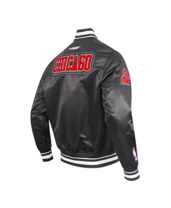 Chicago Bulls Diy Pick Stitch Classic Rib Full-Snap Satin Black Jacket