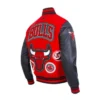 RedBlack Chicago Bulls Diy Pick Stitch Varsity WoolLeather Jacket