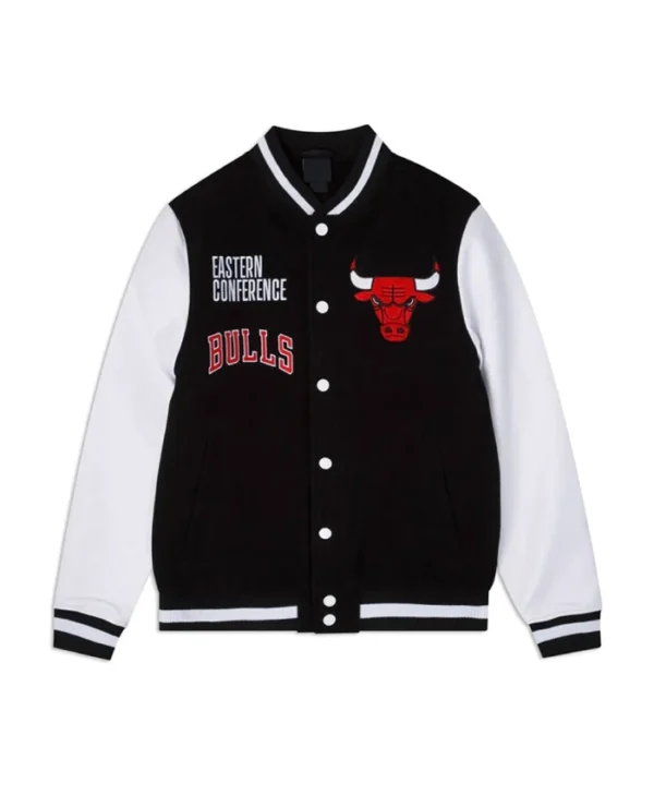Chicago Bulls Full-Snap Varsity WoolLeather Black and White Jacket