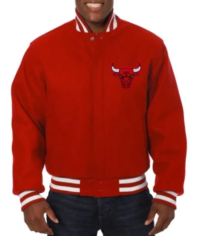 Chicago Bulls Embroidered Full-Snap Varsity Wool Red Jacket