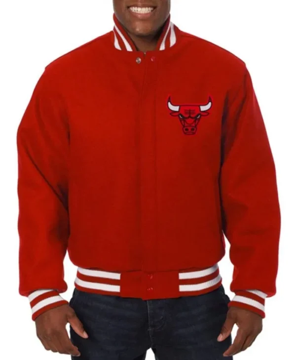 Chicago Bulls Embroidered Full-Snap Varsity Wool Red Jacket