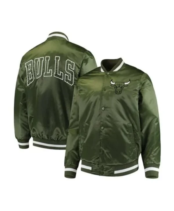 Chicago Bulls Forest Full-Snap Varsity Satin Green Jacket