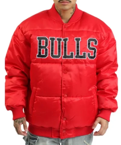 RedBlack Chicago Bulls G-111 Satin Full-Snap Black Puffer Jacket