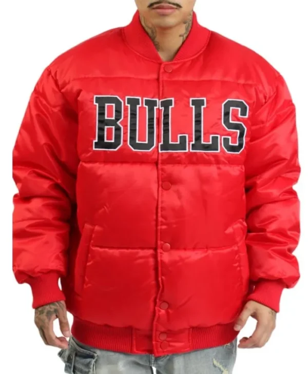 RedBlack Chicago Bulls G-111 Satin Full-Snap Black Puffer Jacket