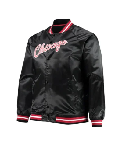 Chicago Bulls Hardwood Classics Raglan Full Snap Satin Bomber Jacket