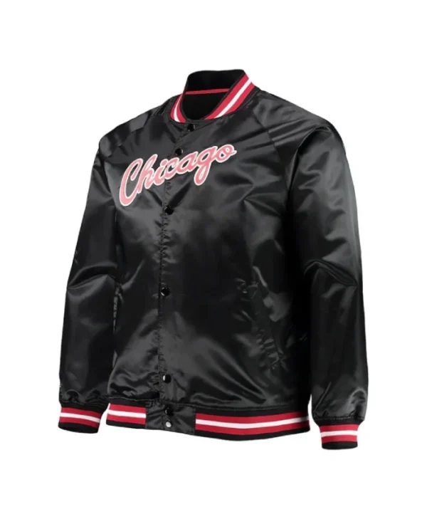 Chicago Bulls Hardwood Classics Raglan Full Snap Satin Bomber Jacket