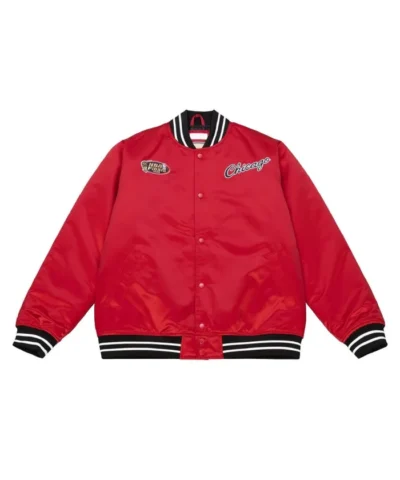 Chicago Bulls Heavyweight Bomber Full-Snap Red Satin Jacket