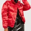 Chicago Bulls High School Puffer Shiny Red Satin Jacket