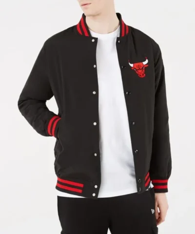 Chicago Bulls Logo Full-Snap Black Bomber Jacket