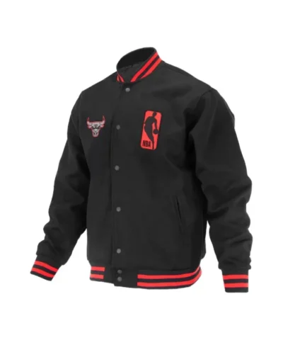 Shop Chicago Bulls Logoman Shadow Full-Snap Varsity Wool Black Jacket
