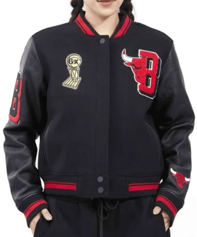 6X Chicago Bulls Mashup WoolLeather Black Varsity Jacket