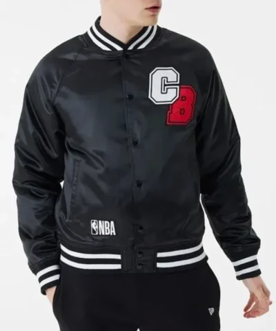Chicago Bulls NBA Bomber Full-Snap Varsity Satin Black Jacket