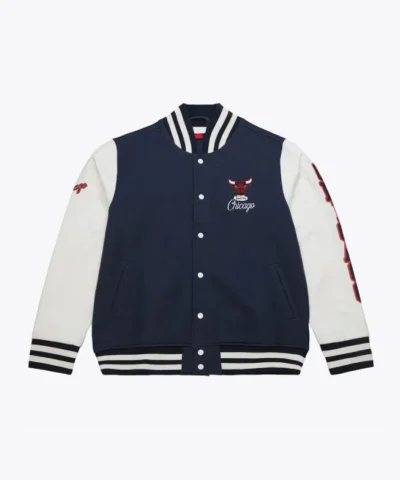 Chicago Bulls Fleece Full-Snap Varsity NavyWhite Jacket