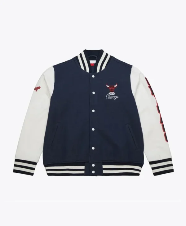 Chicago Bulls Fleece Full-Snap Varsity NavyWhite Jacket
