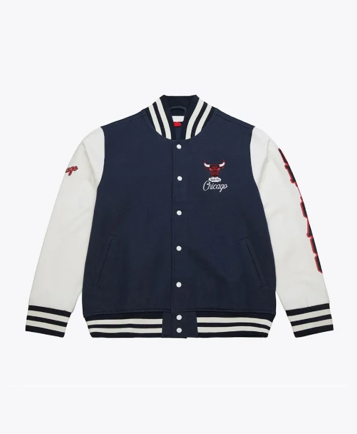 Chicago Bulls Fleece Full-Snap Varsity NavyWhite Jacket