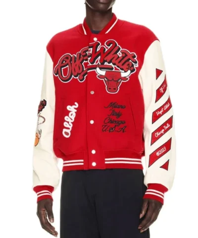 Off-White Chicago Bulls Varsity Full-Snap Black Jacket