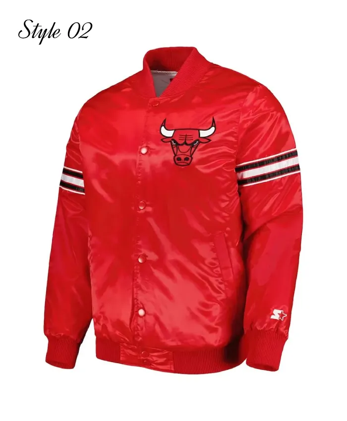 Chicago Bulls Pick & Roll Varsity Satin Black Jacket