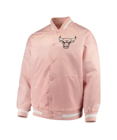 Chicago Bulls Full-Snap Varsity Pink Satin Jacket