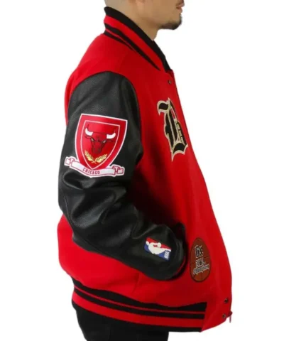 Chicago Bulls Plaid Patches Red & Black WoolLeather Varsity Jacket