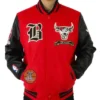 Shop Chicago Bulls Plaid Patches Red & Black WoolLeather Varsity Jacket