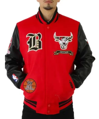 Shop Chicago Bulls Plaid Patches Red & Black WoolLeather Varsity Jacket
