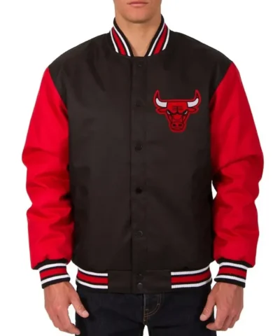 Chicago Bulls Poly Twill Black and Red Full-Snap Jacket