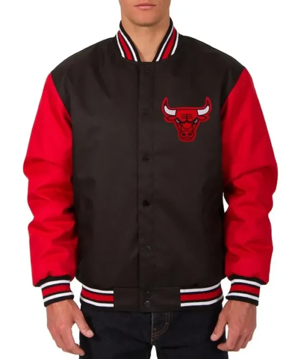 Chicago Bulls Poly Twill Black and Red Full-Snap Jacket